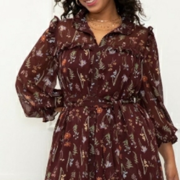 Eloquii Elements Midi Floral Shirt Dress - Picture 2 of 3